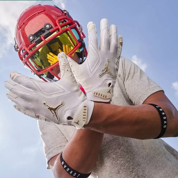 Jordan White and Metallic Gold Football Gloves - Picture 2 of 5